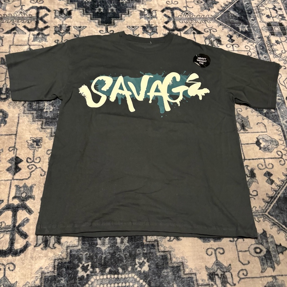 NWT MEN’S GREY LAUNDER SAVAGE WHITE GRAFFITI STREETWEAR SHORT SLEEVE T-SHIRT
